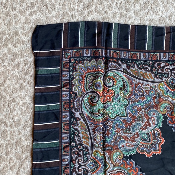 Yves Saint Laurent YSL Black Paisley and Striped Square Silk Scarf, 33” square - Picture 7 of 7